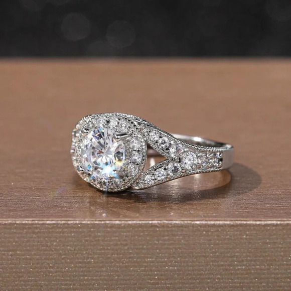 🔥Round Shiny CZ Noble Silver Wedding/Engagement Ring for Women, K808 - Picture 3 of 10